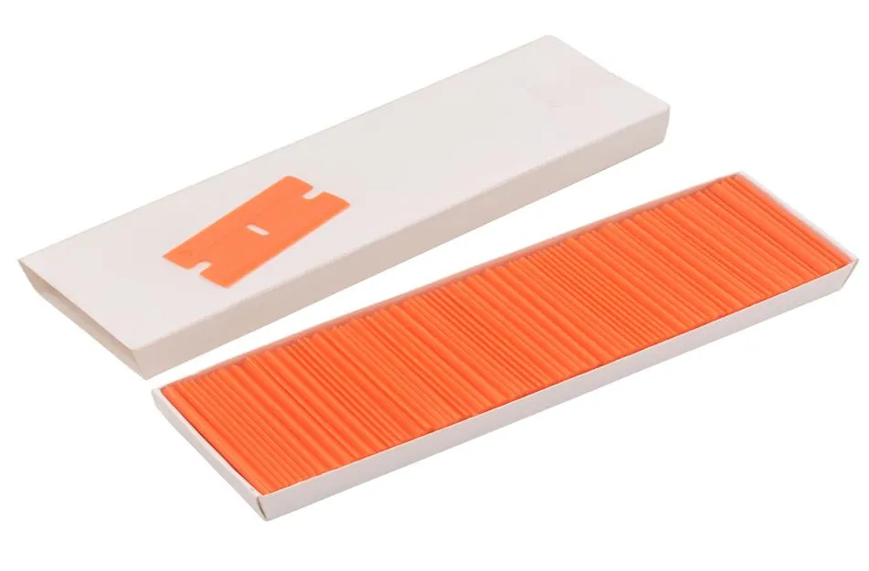 Orange 100 pcs paquet double tranchant en plastique lame de rasoir fenêtre verre propre grattoir en fibre de carbone emballage vinyle voiture wrap autocollant Squ3908332