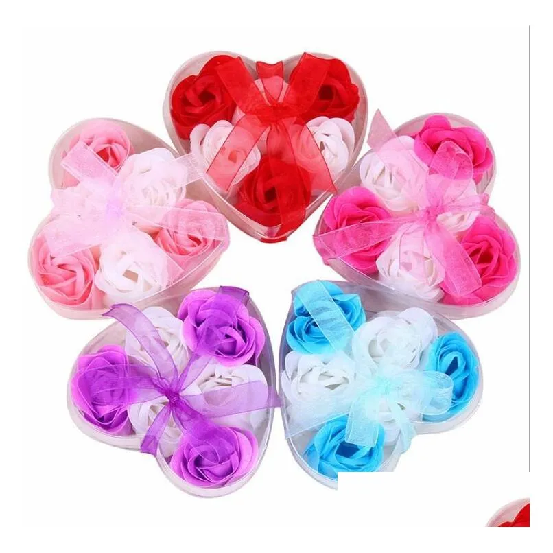 Bath Salts Wholesale Mix Colors Heart-Shaped 100% Natural Rose Soap Flower Romantic Hand-Made Gift 6Pcsisone Box Drop Delivery Health Dhdng