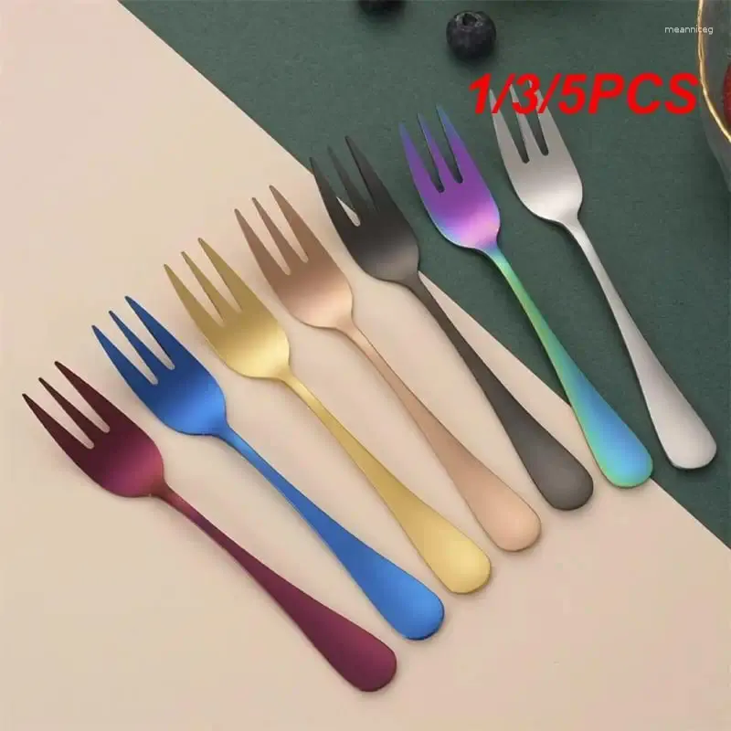 Forks 1/3/5PCS Pieces Gold Fruit Fork Stainless Steel Coffee Tea Set Ice Cream Cake Dessert Mini Afternoon Party Black