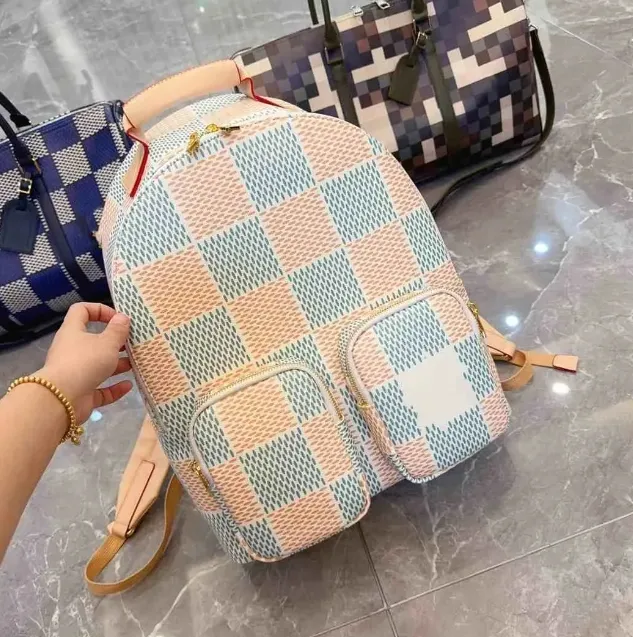 Nova mochila de lona impressa designer mochila feminina saco de livro xadrez sacos de ombro designer bolsa
