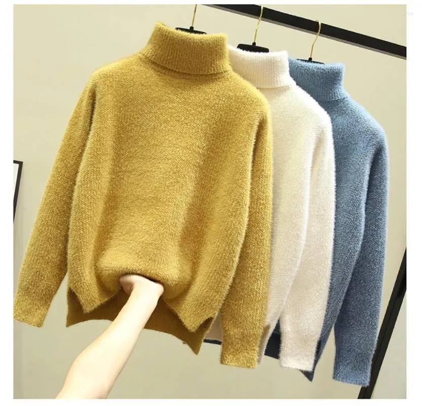 Kadın Sweaters Örme Süveter Yumuşak Glutinous Sonbahar ve Kış Dişi Peluş Kalın Yüksek Boyun Alt