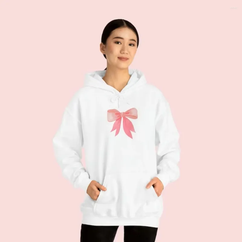 Felpe con cappuccio da donna Felpa con cappuccio con fiocco rosa Felpa con cappuccio con nastro Carino Y2k Coquette Estetica alla moda Pullover girocollo Top Kawaii Inverno Donna