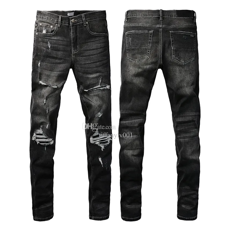 Designer Mens Jeans Pants for Men Ripped broderi Pentagram lapptäcke för trendmärke Motorcykelbyxa Skinny herrkläder