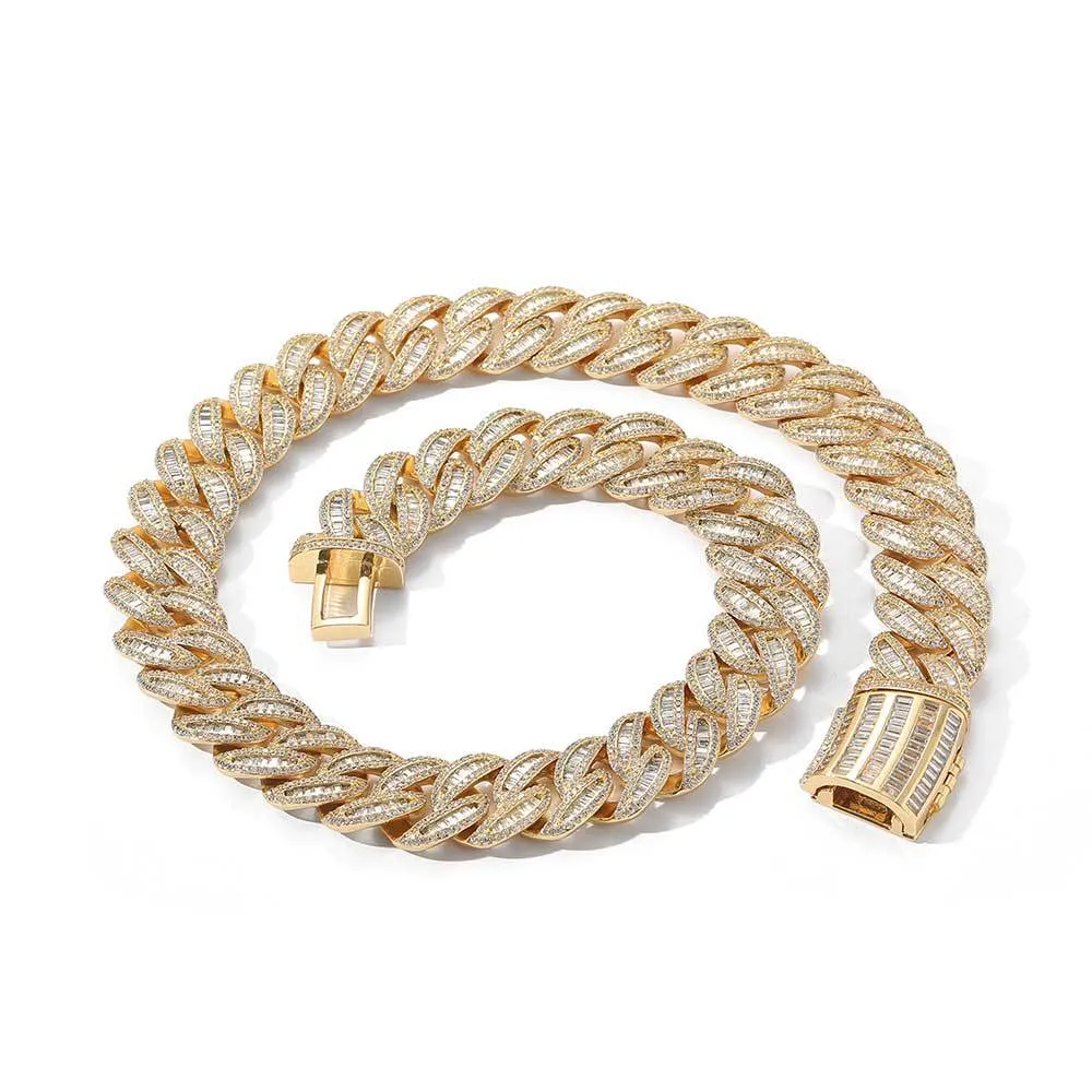 15/20mm Hip Hop T Zircon Miami Cuban Link Chain Mens Necklace 18k Real Gold Plated Men Zircon Spring Buckle Heavy Jewelry