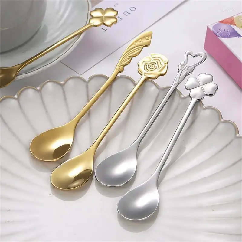 Coffee Scoops Stainless Steel Spoon Bird's Nest Honey Stirring Rose Heart Gold Shaped Kitchen Tableware Accessories