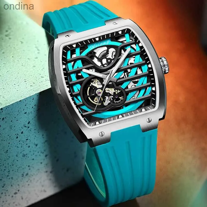 Andra Ailang Mens Top Brand Luxury Mechanical For Men mode Blue Silicone Strap Lysande Automatisk skelett YQ240122