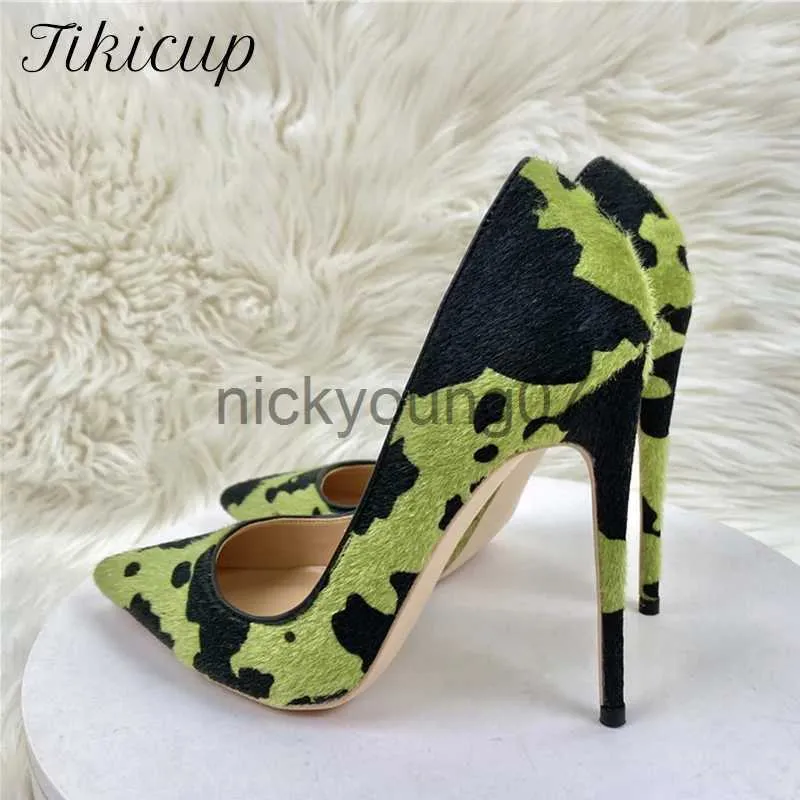 صندل Tikicup Hairy Grafitti Pattern Women Green Pointy Toe High Heel Shoes تصميم فريد من نوعه على مضخات الخنجر بالإضافة إلى الحجم 33-46J240122