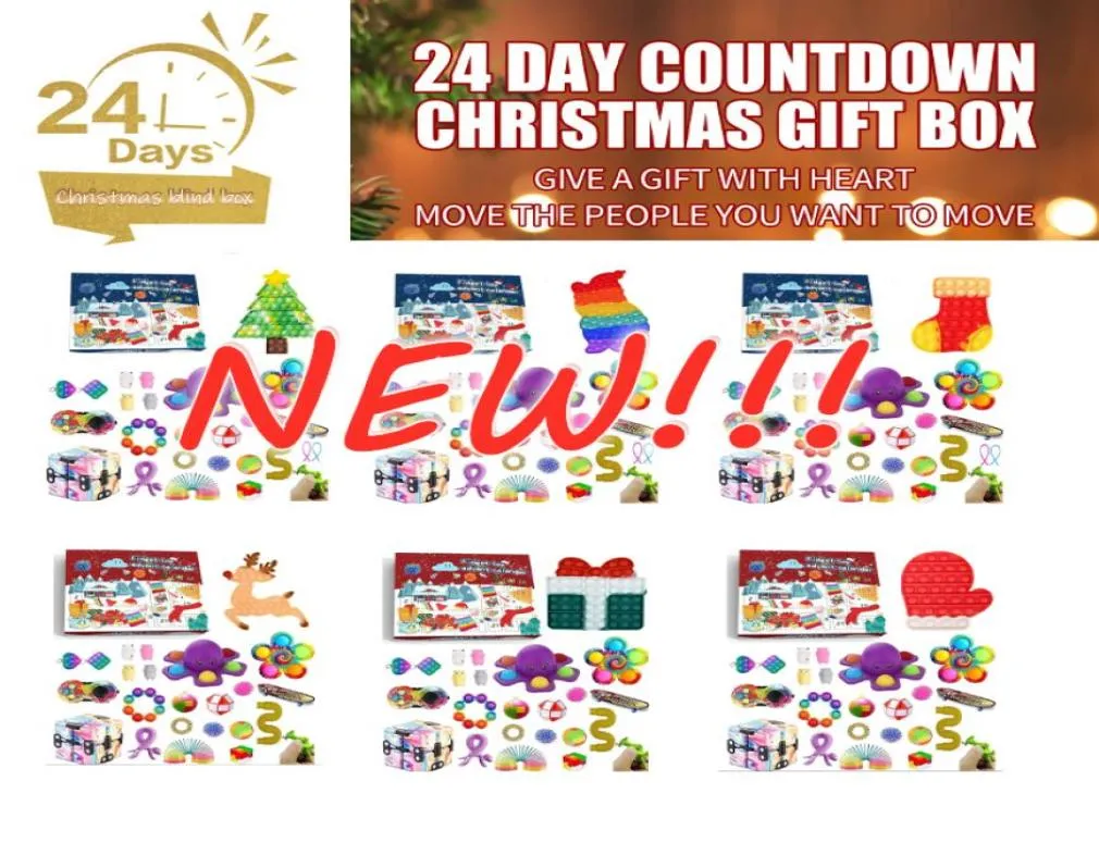 NEW 24pcs Fidget Toys Pack Mystery Box Advent Calendar Surprise Christmas Gift Box Antistress Simple Dimple Novelty Gifts9878556