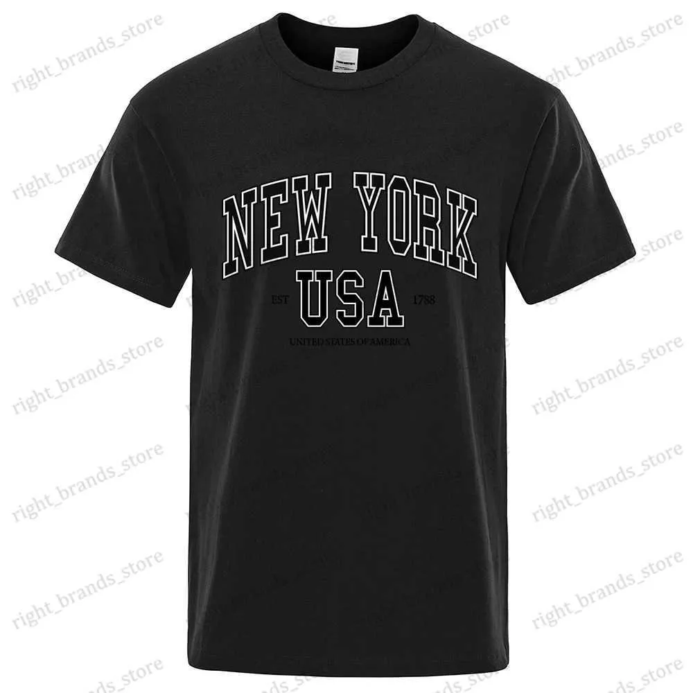 Herren T-Shirts New York USA Est 1788 Street City Print T-Shirts Männer O-Ausschnitt Hemd Sommer Lose Baumwolle Oversize Kurzarm Tops 80543 T240122