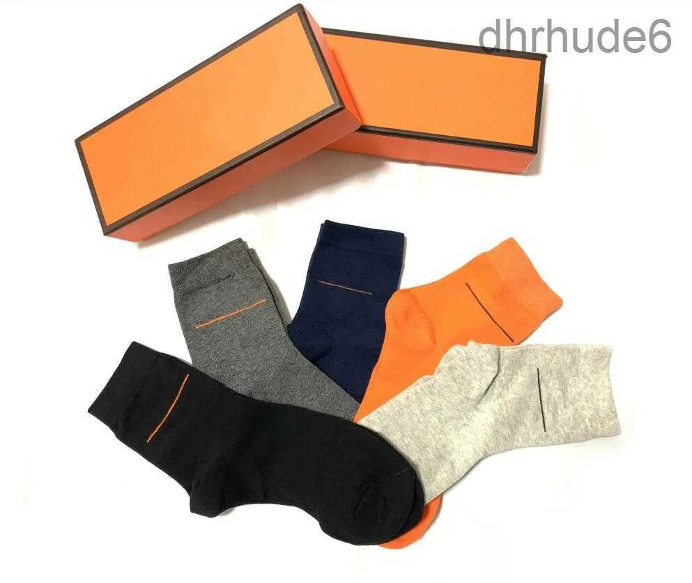 Chaussettes de luxe en coton pour hommes et femmes, chaussettes classiques de transport, bas de haute qualité, confortables et chaudes, 5 paires/boîte orange 7P6V