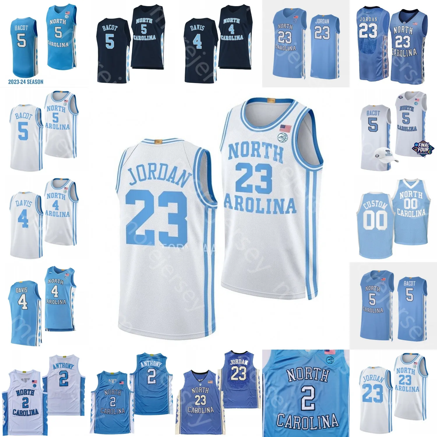 Camisa de basquete personalizada da Carolina do Norte da UNC NCAA College R.J. Davis Armando Bacot Harrison Ingram Cormac Ryan Elliot Cadeau Carter Worthy Jamison