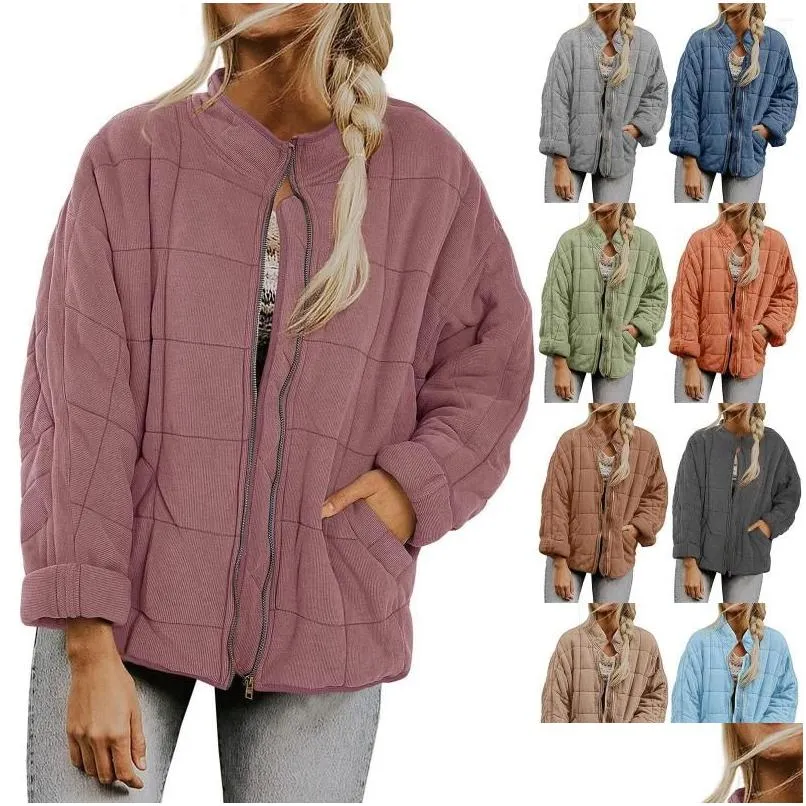 Mulheres jaquetas casacos de inverno para mulheres casaco de lã quente solto liso acolchoado gola zip up jaqueta outerwear com bolso gota deliv dhqzh