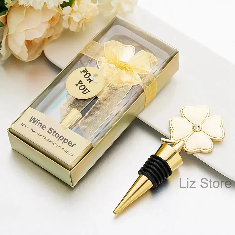 Lucky Four Clover Wine Bottle Stopper Gold Wine Corkscrew Party Drink Beer Retain Freshness Tool Valentines Wedding Souvenir Gift TH1267