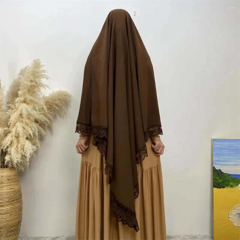 Roupas étnicas Única Camada Lenço Renda Khimar Lenço Longo Muçulmano Mulheres Oração Hijab Niqab Nikab Burqa Abayas Abaya Islam Cocar