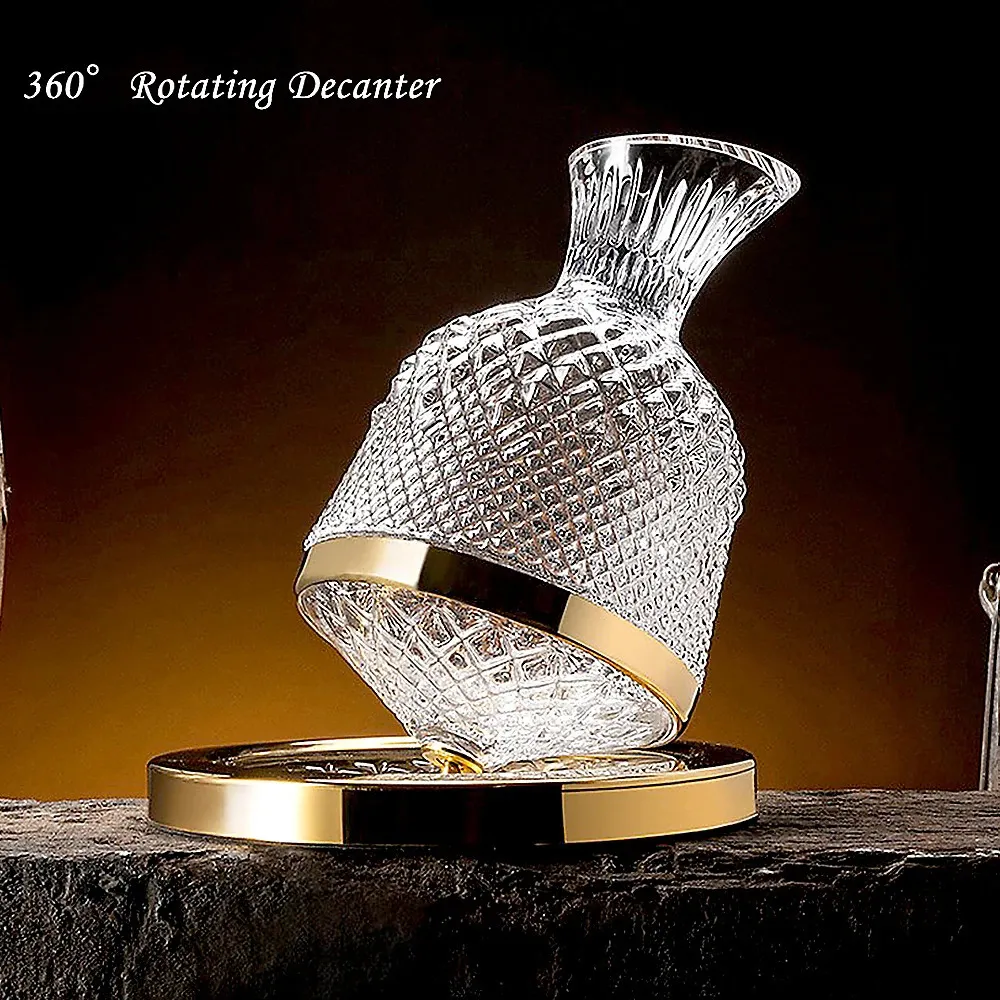 Carafe en verre de cristal de haute qualité, gobelet rotatif à 360 degrés, distributeur de 1500ml, bouteille de champagne, whisky, bouteille de vin, cadeau, bar, décoration de verrerie 240122