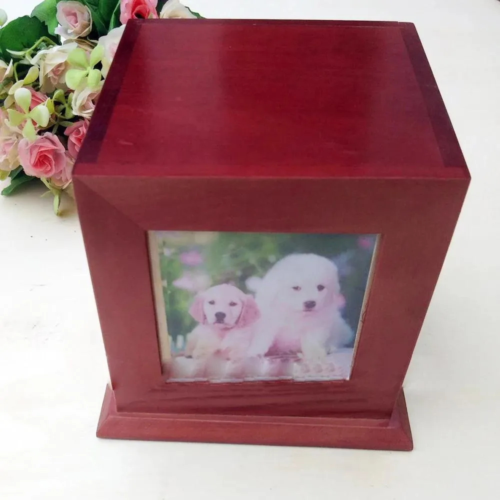 Produkter Pinevood Pet Casket Funeraire Memorial Dog Cat Urns Photo Box Pet Cremation Urn Keepsake Small Animal Urn