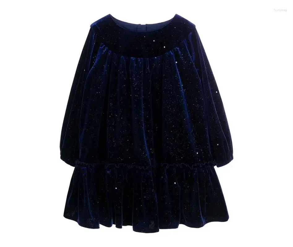 Girl Dresses MY9094 2024 Autumn Winter Girls Princess Elegant Large Lace Skirt Purplish Blue Velvet Dress