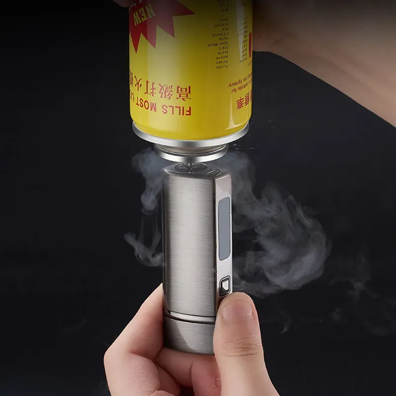 Creative Cigar Torch Lighter with Punch Inflatable Windproof Electric Ignition Triple Flame  Lighters Power Display