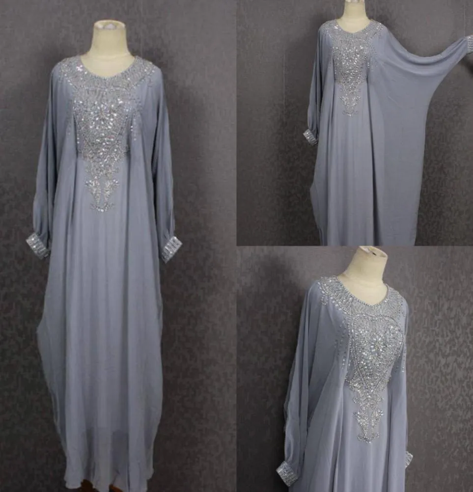 Grey Caftan Mother of the Bride sukienki luksusowe z koralikami Kaftan Maxi Sukienki cekiny plus size wieczorowe sukienki Dubai Abaya Go8325599