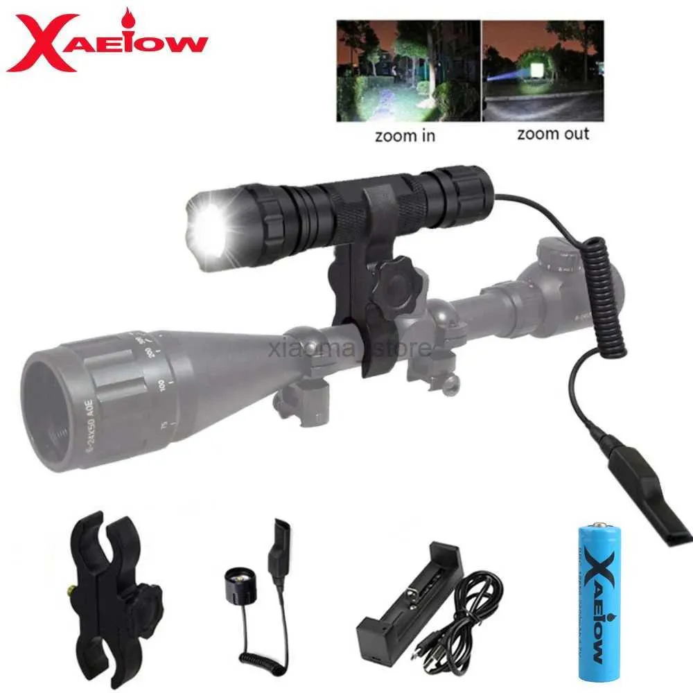 Lampes de poche 1000LM Zoomable lampe de poche LED pistolet lampe montage prédateur Varmint chasse arme lumière + monture de portée de fusil + interrupteur + 18650 + chargeur 240122