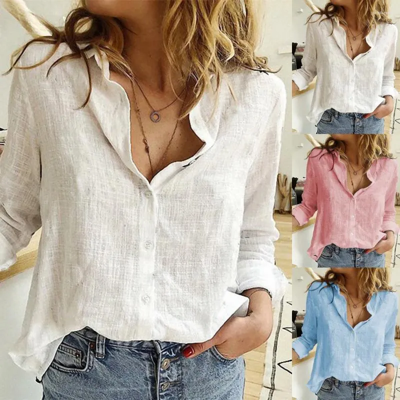 Womens Polo Shirts Knop Revers Vest Top Lady Losse Lange Mouw Oversized Shirt Womens Blouses Herfst Blusas Mujer