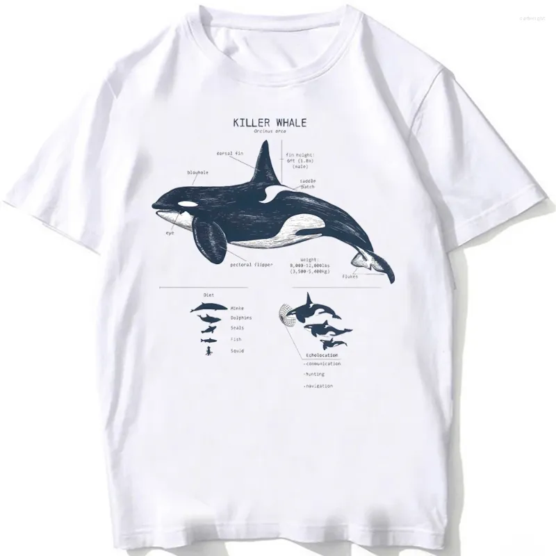 Men's T Shirts Killer Whale Anatomy Biology Funny T-shirt Unisex Short Sleeve Summer Beach Hip Hop Style White Casual Tees Sea Life Tops