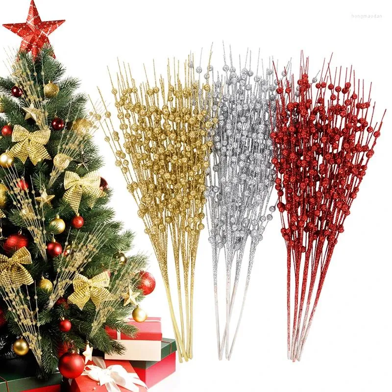 Decorative Flowers 43cm Artificial Glitter Berry Branch Xmas Tree Hanging Ornament Christmas DIY Wreath Decoration Home Wedding Party