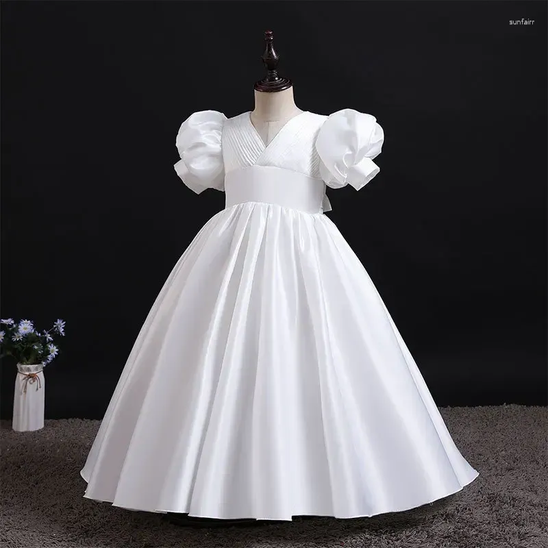 Girl Dresses White Girls Dress Bridesmaid Kids For Children Long Princess Party Wedding Baptism 6 8 10 12 Years