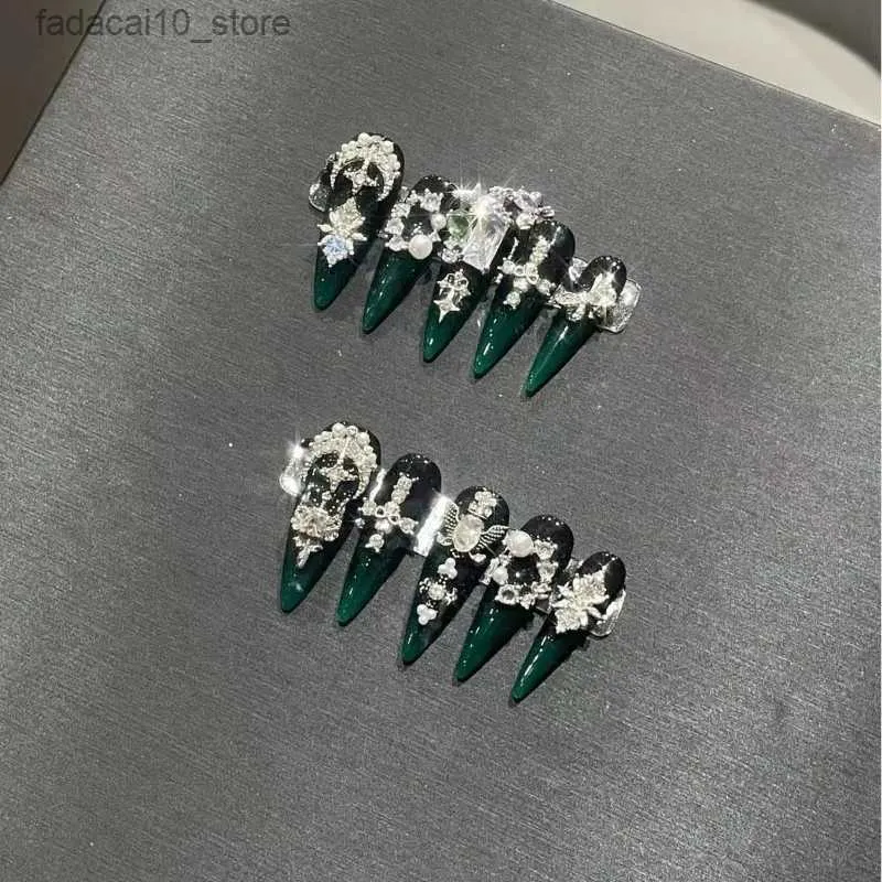 False Nails Handmade Press-on Nails Stiletto Diamond Fake Nails 오리지널 디자이너 장부 Hot Style Luxury Party 보석 스티커 가짜 Ongles Q240122