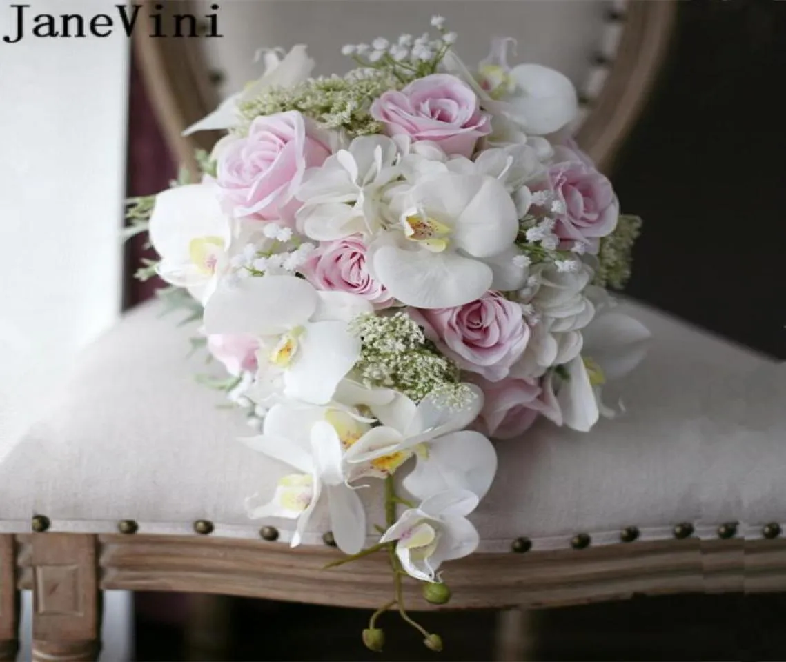 JaneVini 2018 Cascata Artificiale Phalaenopsis Fiori matrimonio Bouquet per spose Goccioline Vintage Rosa Bianco Bouquet da sposa De 4196687