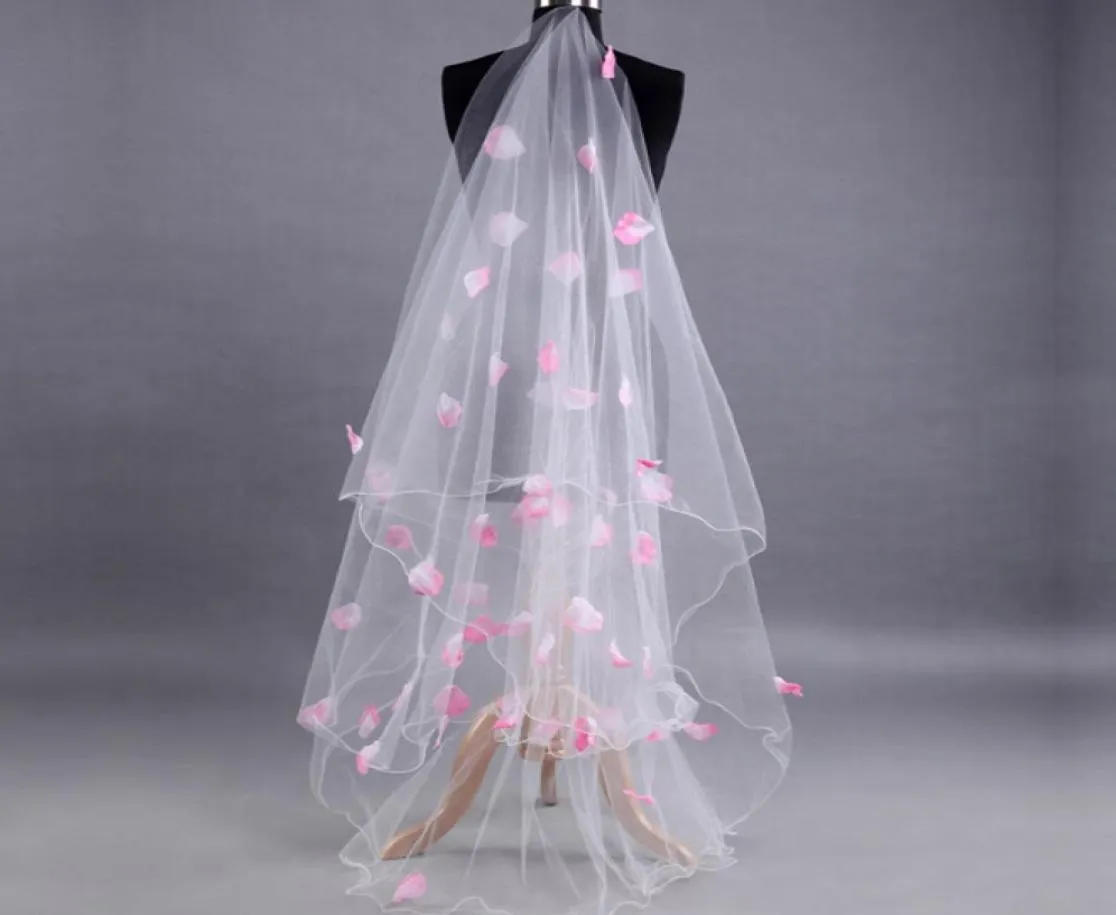 Impressionnant 3m voiles de mariage Rose pétales de Rose voile de mariée doux Tulle longs accessoires de mariée pas cher Veil7777815