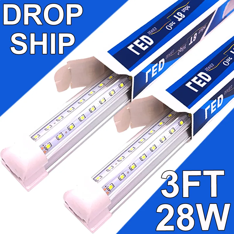 (25-pack) 3ft LED-butiksljus fixtur, v form 28w 2800 lm 6500k (dagsljus vit), 3 fot, 36 '' t8 integrerat LED-rör, länkbara LED-glödlampor garage, lager, klar lins usastock