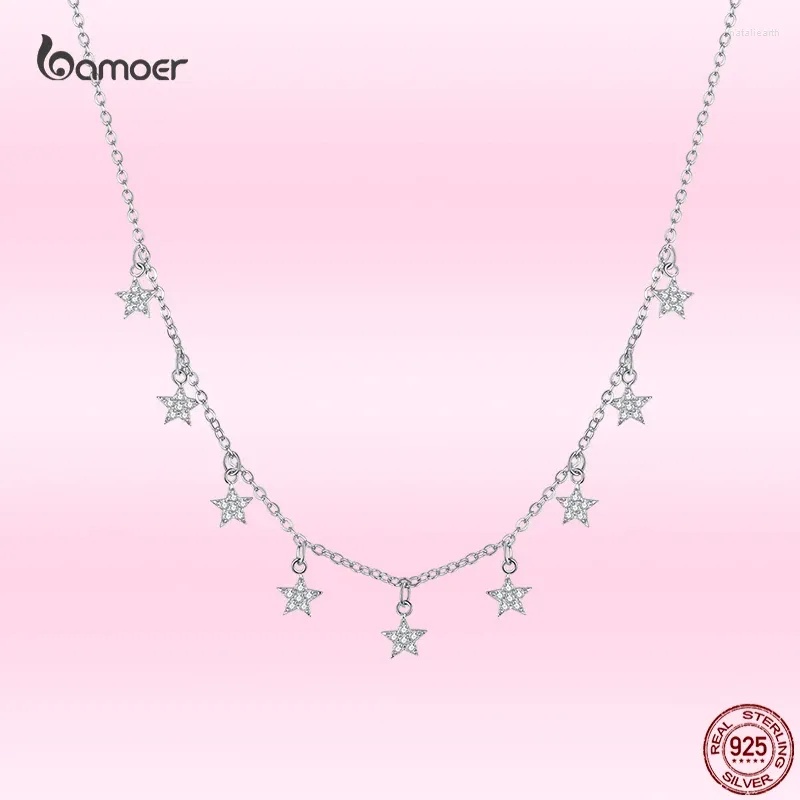 Hangers Bamoer 925 Sterling Zilveren Sterren Metalen Choker Kettingen Voor Vrouwen Korte Ketting Bruiloft Elegante Gypsophila Sieraden Aanwezig GAN116