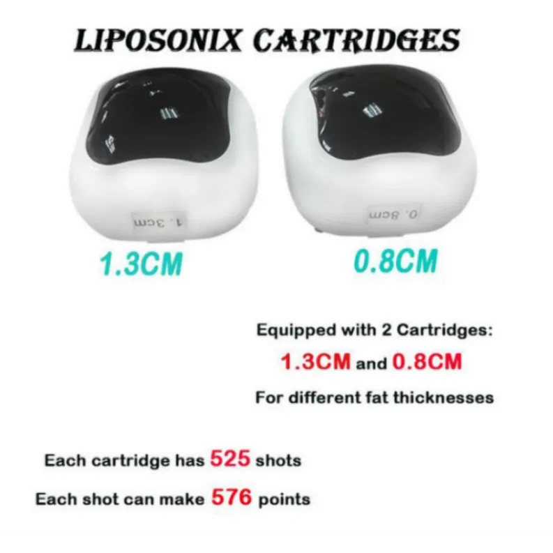 0,6 cm 0,8 cm 1,0 cm 1,3 cm 1,6 cm Liposunix Liposonixs Liposonixs Heads Sonda dla Machine Liposonix Machine458