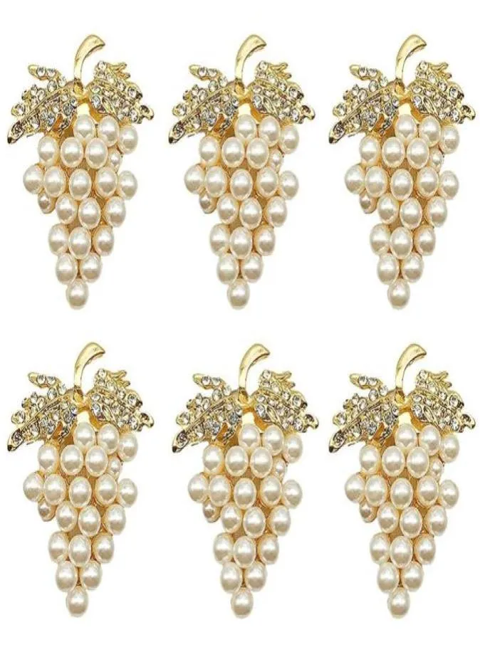 Ronds de serviette raisins lot de 6 avec imitation diamant scintillant et incrustation de perles support d'anneau en alliage 8468679