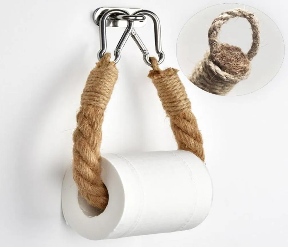 Retro Kitchen Roll Paper Accessory Towel Hanging Rope Toilet Paper Holder Stainless Steel Bathroom Decor Rack Holders6323513
