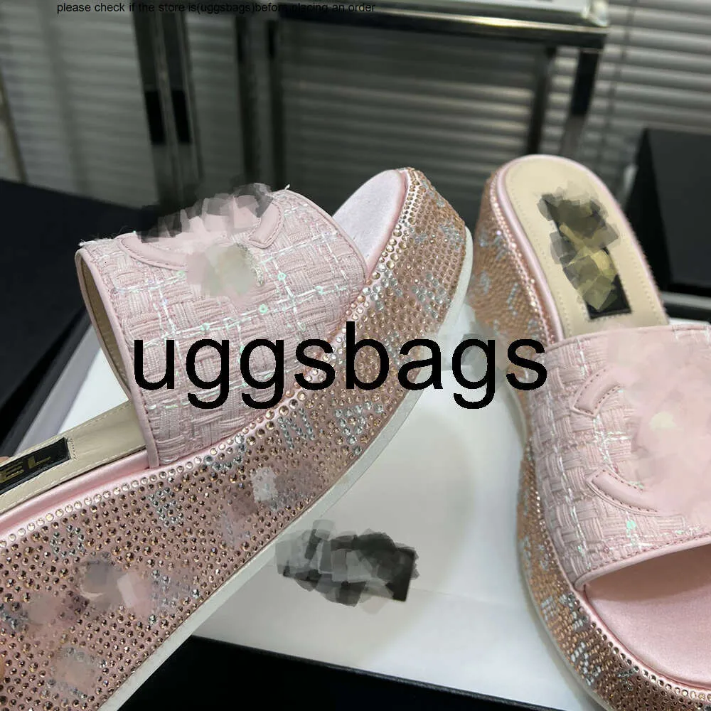 Embellished High Wedge Slippers with Crystal Interlocking CC