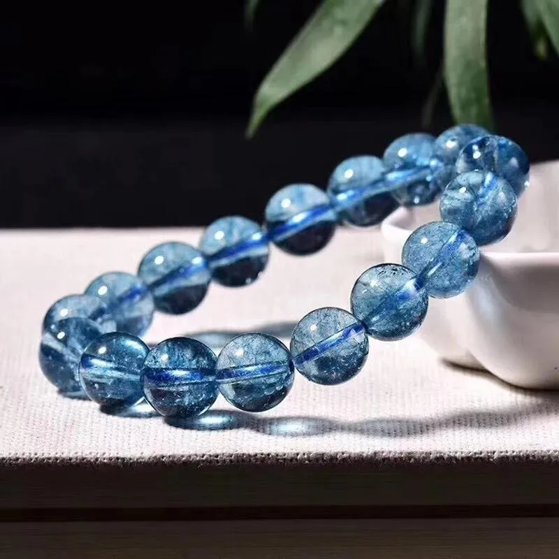 Bangles Natural Sea Blue Popcorn Crystal Bracelet For Women Men Quartz Round Beads Gemstone Stretch Crackle Design Bracelet SZ 8mm12mm