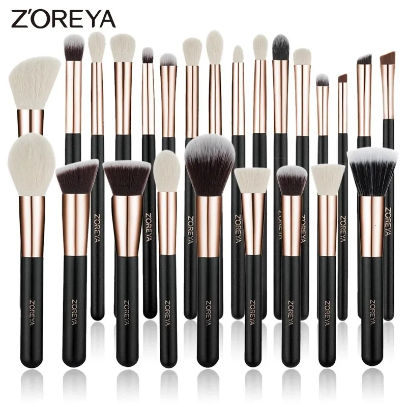 ZOREYA pinceaux de maquillage noir ensemble pinceaux à cheveux naturels fond de teint poudre sourcil Contour fard à paupières pinceaux de maquillage maquiage 240119