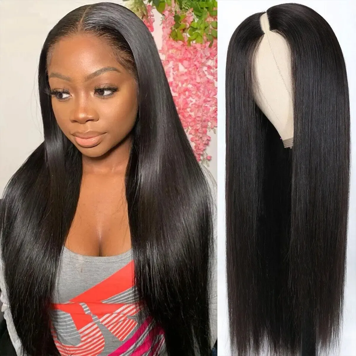 250 Density V Part Bone Straight Glueless Wig Human Hair baby hair 30 Inch Brazilian Wigs for Women on Sale Free Shipping