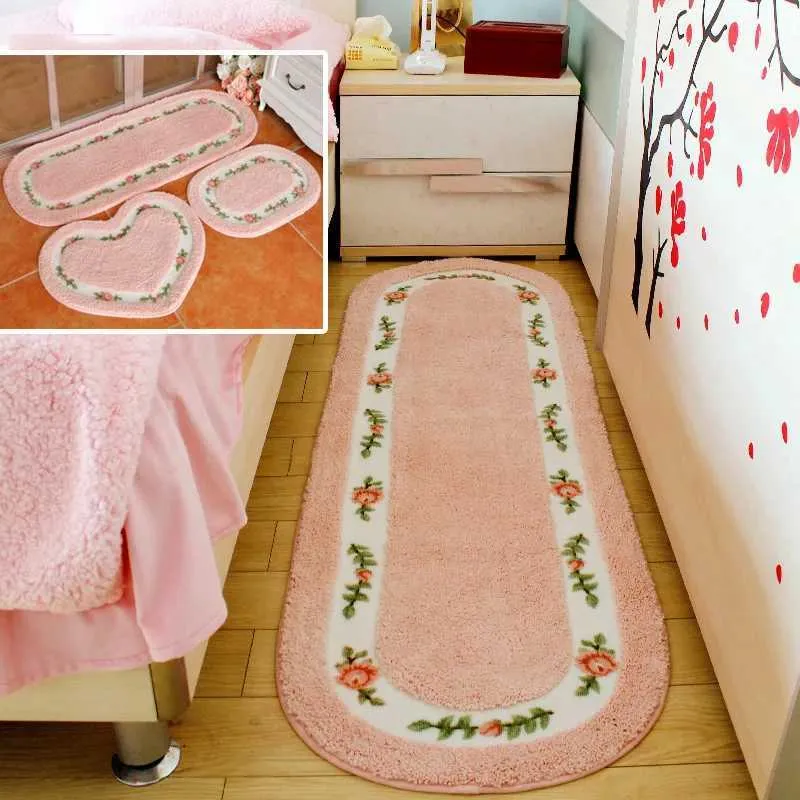 Teppiche Pastoral Bodenteppich Wohnzimmer Schlafzimmer Teppich Teppiche Anti-Rutsch-Matten Rosa Blumen Badezimmer Toilette Küche Teppiche Matte