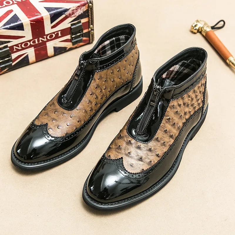 Großbritannien Hohe Tops Neue Männer Spitzen Mix Patchwork Brogues Leder Casual Schuhe Männlichen Formalen Hochzeit Kleid Schuhe Zapatos Hombre