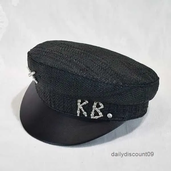 Boinas Mujeres Verano Transpirable Paja Sboy Cap Visera plana Diamond Letter Baker Boy Hat W1QO