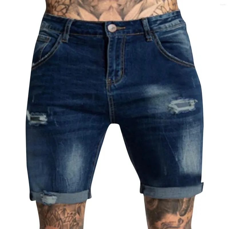 Men's Jeans Mens Ripped Fashion Streetwear Holes Denim Shorts Slim Fit High Waist Solid Color Button Design Daily Wear