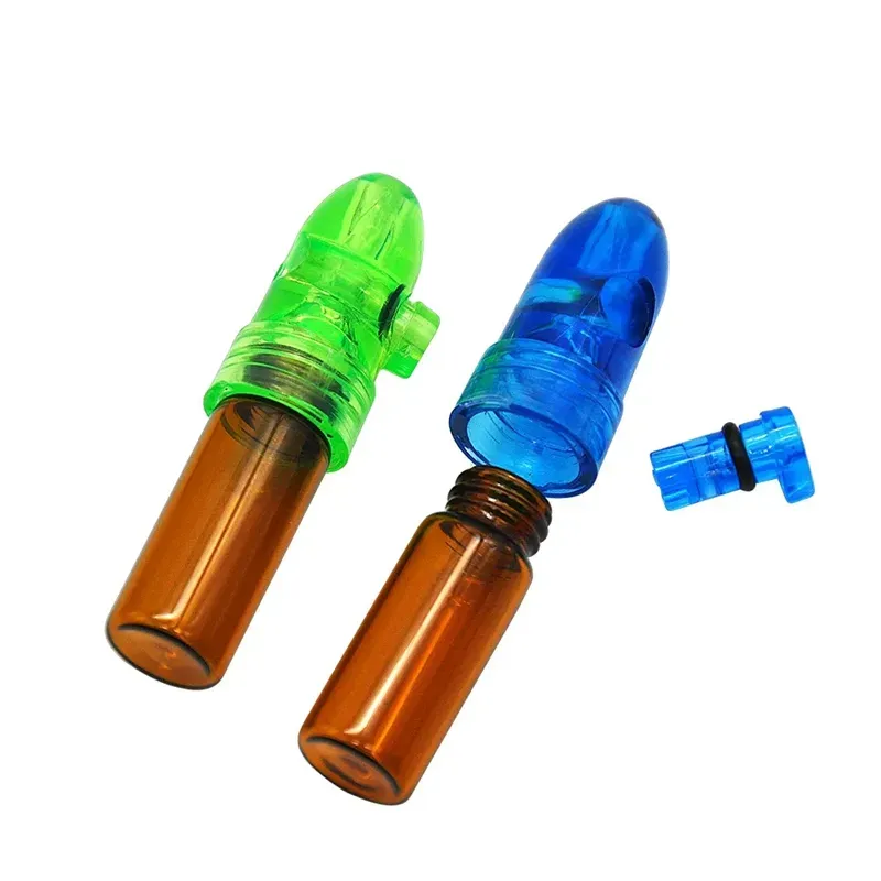 Smoking Plastic Glass Snuff Dispenser 67 MM in Height Bullet Rocket Pill Box Case Snorter Snuff Snorter Sniffer wholesale