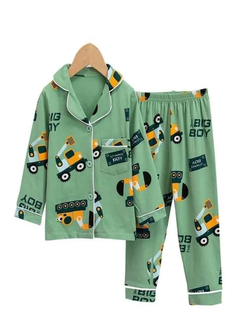 TUONXYE мультяшная пижама с экскаватором для мальчиков, хлопковые пижамы с длинными рукавами для девочек, детская одежда для сна с милым узором и принтом 2108271094893