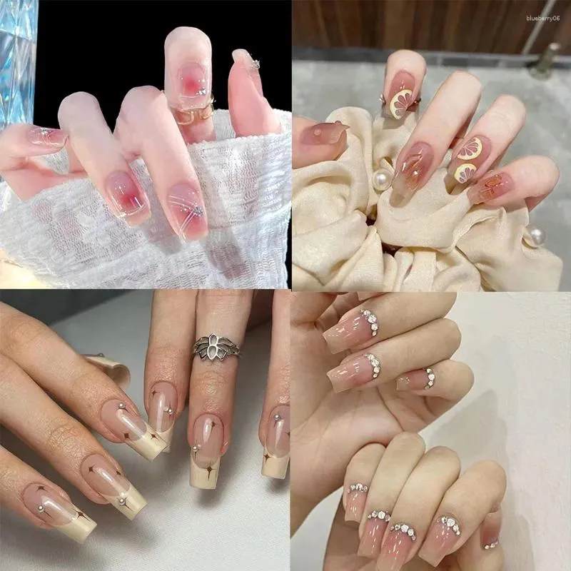 Falska naglar strass franska falsk vattentät press på bärbara nagelips diy fullt omslag flicka