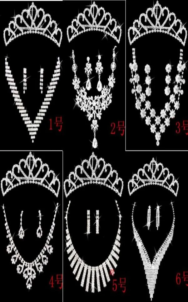 Charming 3 Pieces Bridal Accessories 6 Styles Silver Stud And Clip Crystal Wedding Crown 6 Styles Lot Tiaras Crowns For 5768888