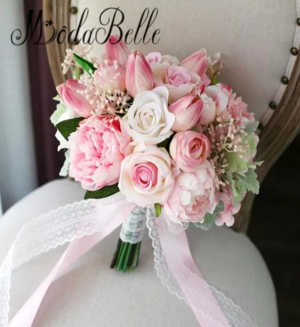 Modabelle Tulip Roses Pink Bridal Bouquet Peony Peony Rose Bride Boudquet Buque De Flores Decorative1333957