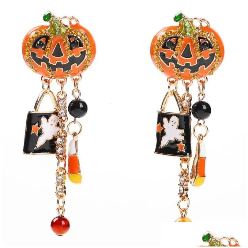 Hoop Huggie Hie Exaggerated Halloween Pumpkin Tassel Earrings For Woman Party 230831 Drop Delivery Jewelry Dhzlf